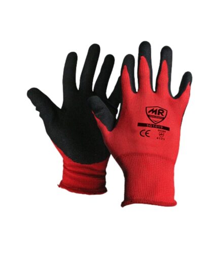 Guante de poliéster con recubrimiento en palma de nitrilo arenoso SG1018