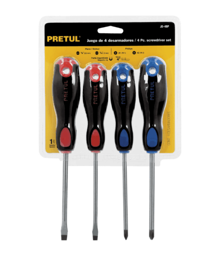 Juego de 4 desarmadores mango Comfort Grip, PRETUL