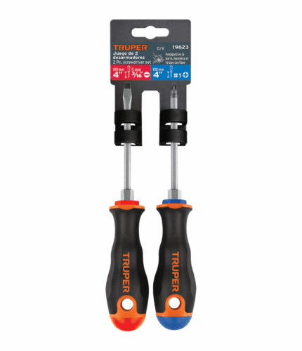 Dúo de desarmadores 3/16" x 4" mango Comfort Grip, TRUPER