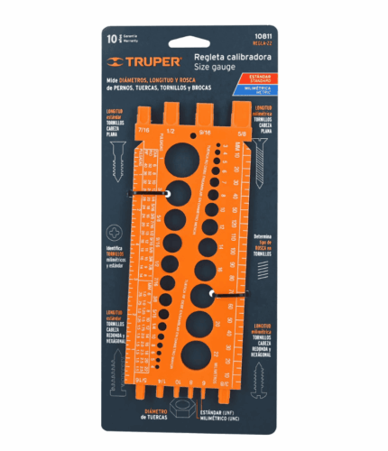 Regleta medidora de tuercas y tornillos, std y mm, TRUPER