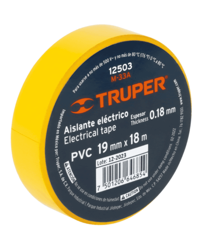 Cinta de aislar de 18 m x 19 mm, amarilla, TRUPER