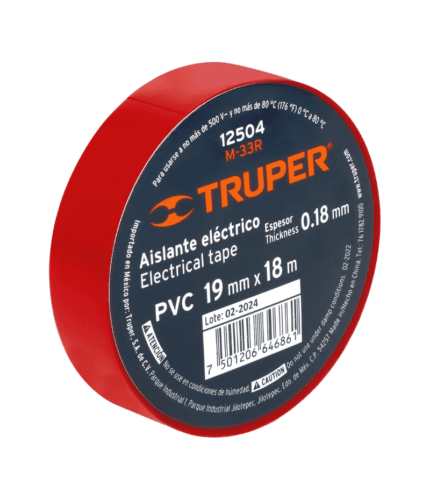 Cinta de aislar de 18 m x 19 mm, roja, TRUPER