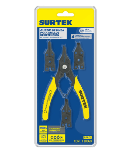 Pinza para anillos de retención con cabeza intercambiable, 5 piezas