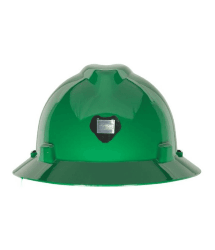 Casco verde con portalamapara y portacable suspension one touch sku M2304601b
