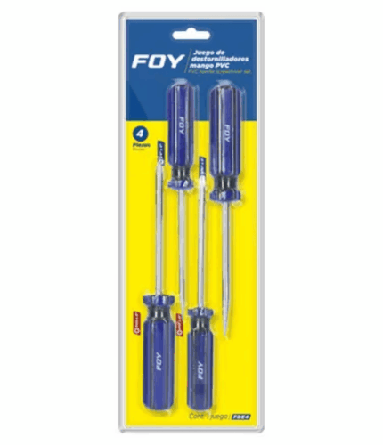 Juego de destornilladores conmango de PVC combinados, 4 piezas en blíster