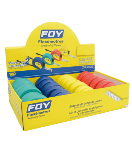 Flexómetros con carcasa de plástico colores en display, 5 m x 19 mm